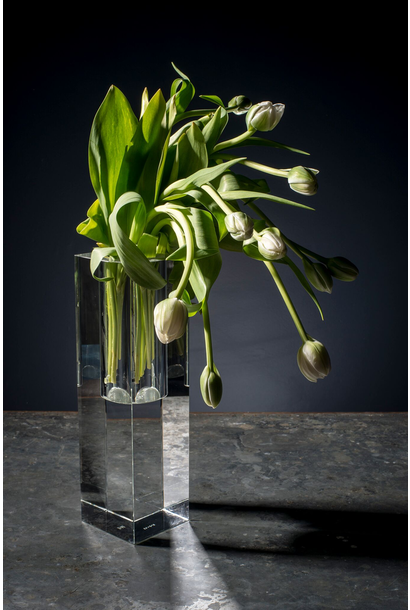 BECKER MINTY Cubik Collection - Tall Wide Hole Vase - Crystal Glass - Clear - 10x10x35cm