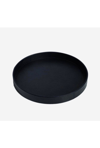 Giobagnara - Round Polo Utopia Tray M - Black Printed Calfskin Leather with Black Stitching - D38cm H4cm - Italy