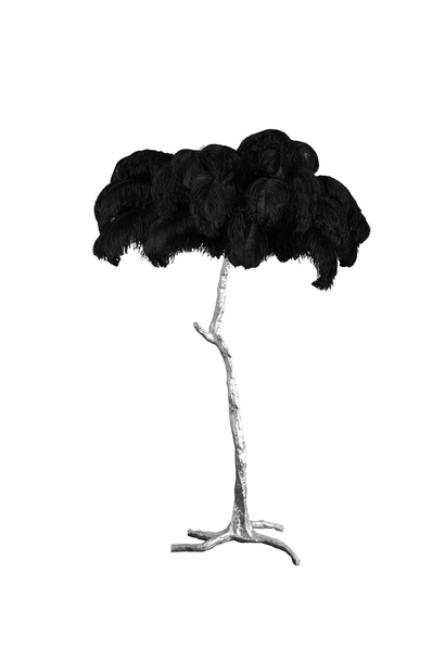 The Ostrich Feather Lamp with Silver Leaf Base