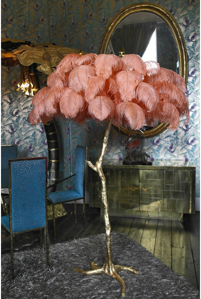 The Ostrich Feather Lamp with Brass Dipped Base