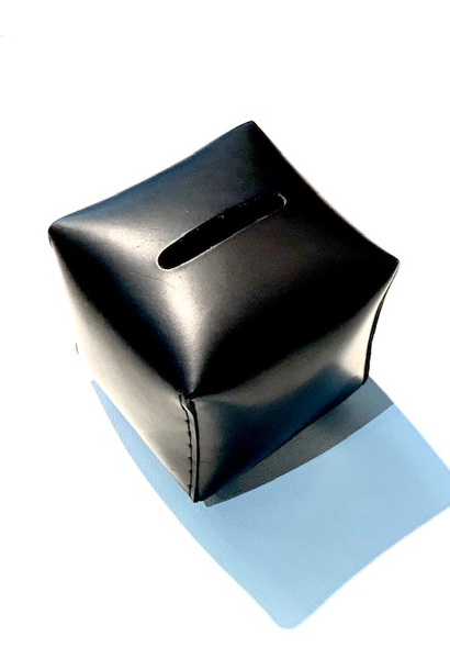 Michael Verheyden - Black Leather Tissue Box Cover - Square - H13 W13 D13cm