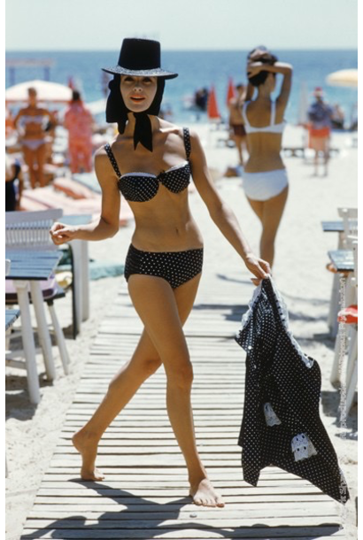 Mark Shaw - Black Bikini Black Hat on St. Tropez Boardwalk 1961