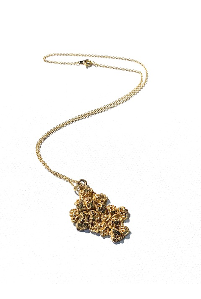 Vintage Gold Tone Brutalist Nugget Style Pendant Necklace - Chain L48cm - UK