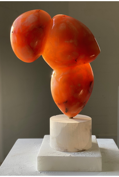SOLD - Carol Crawford - Reva, 2020 - Translucent orange alabaster on Scaglione alabaster base with brass turning pin - 40x23x5.5cm