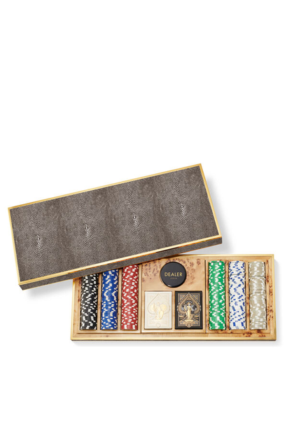 AERIN - Embossed Shagreen Poker Set - Chocolate