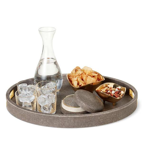 AERIN - Modern Embossed Shagreen Cocktail Tray - Chocolate-3