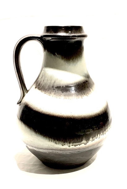 XL Vintage German Ceramic Urn - White and Brown Stripe - H45xD30cm - c1960