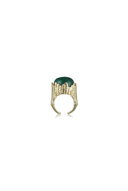 Jupiter Ring - Brut Baum Collection - 14ct Gold Plated Ring with Cabochon Green Agate  - Sarina Suriano for BECKER MINTY