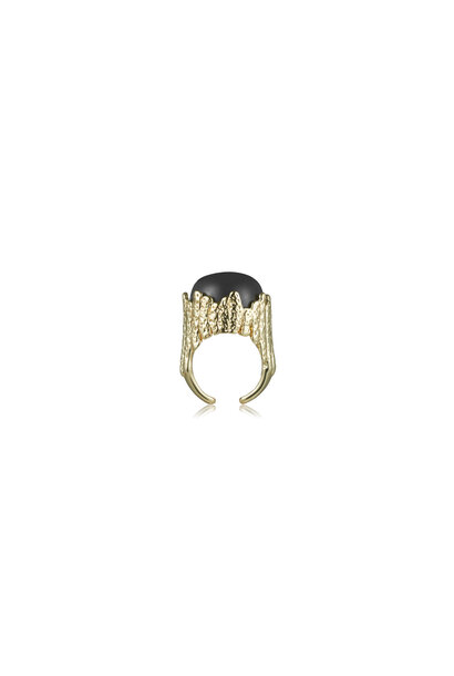 Jupiter Ring - Brut Baum Collection - 14ct Gold Plated Ring with Cabochon Black Agate  - Sarina Suriano for BECKER MINTY