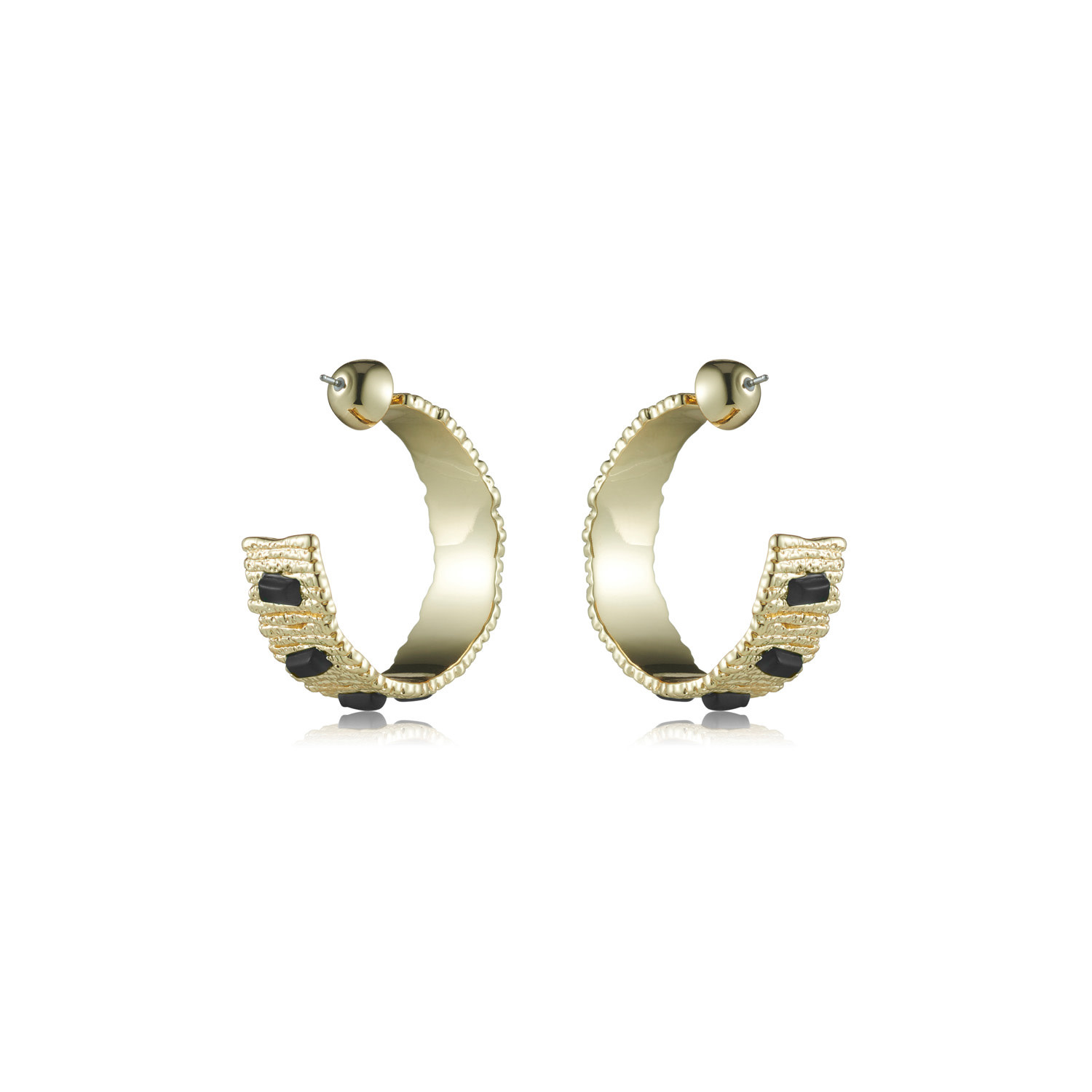 Crescent Hoop Earrings - Brut Baum Collection -14ct Gold Plated Hoop Earrings with Black Agate 3.5cm  - Sarina Suriano for BECKER MINTY-2