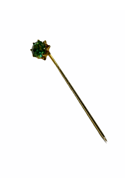 Vintage Yellow Gold Tone and Green Mirror Backed Glass Stick Pin or Lapel Pin