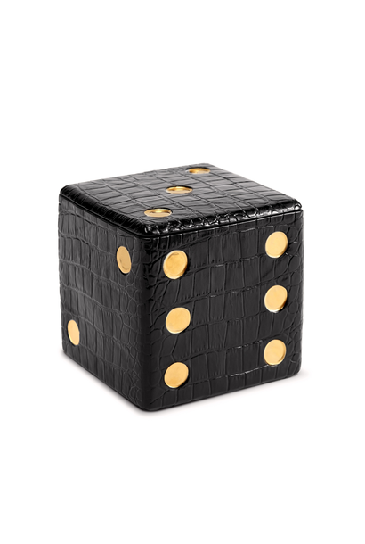 L'Objet - Black Crocodile Dice Decorative Box - Porcelain with 24ct gold plated detail - 11x11x11cm