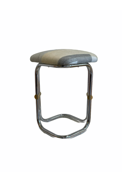 Vintage Chrome and Brass Stool c1970  in Kelly Wearstler District Fabric Shown in Alabaster - D32x32 (H37) - Sourced France