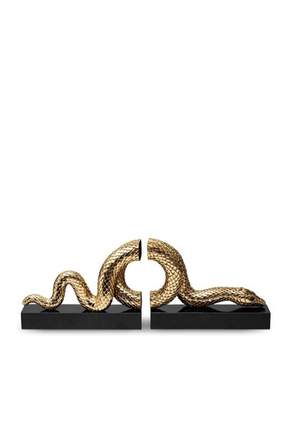 L'Objet - Snake Gold Bookends - 24K Gold Plated Brass on Marble Base - 20x5x15cm