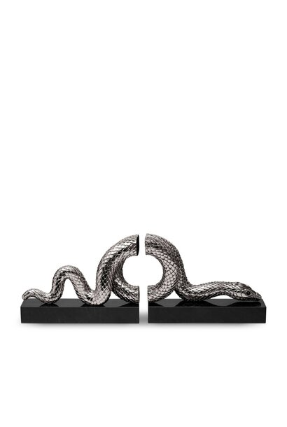 L'Objet - Snake Bookends - Platinum Plated Brass on Marble Base - 20x5x15cm