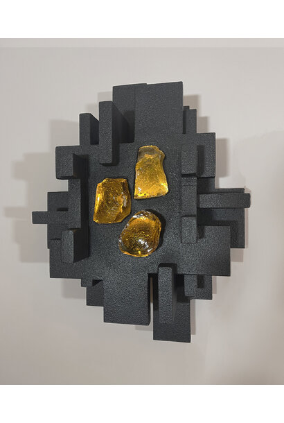 Dan Schneiger - Dag Wall Sconce - Black Rubber Finish with Amber Glass Panel -  33x43x15cm
