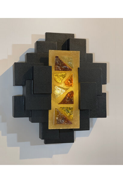 Dan Schneiger - Enik Wall Sconce - Black Rubber Finish with Amber Glass Panel - 33x40x13cm