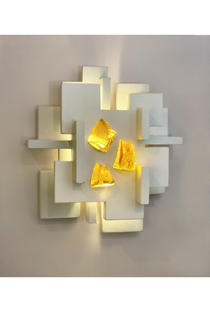 Dan Schneiger - Jurgen Wall Sconce - Gallery White Finish with Amber Glass - 35x40x16.5cm