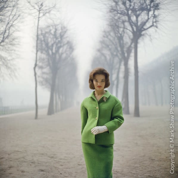 Mark Shaw - Henrietta Tiarks Among the Trees wears Crahay for Ricci, Paris, 1959-1
