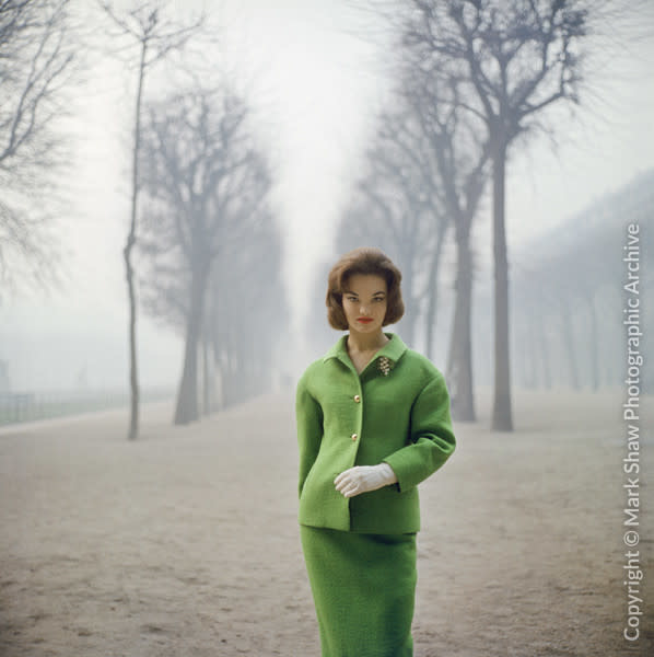 Mark Shaw - Henrietta Tiarks Among the Trees wears Crahay for Ricci, Paris, 1959-2