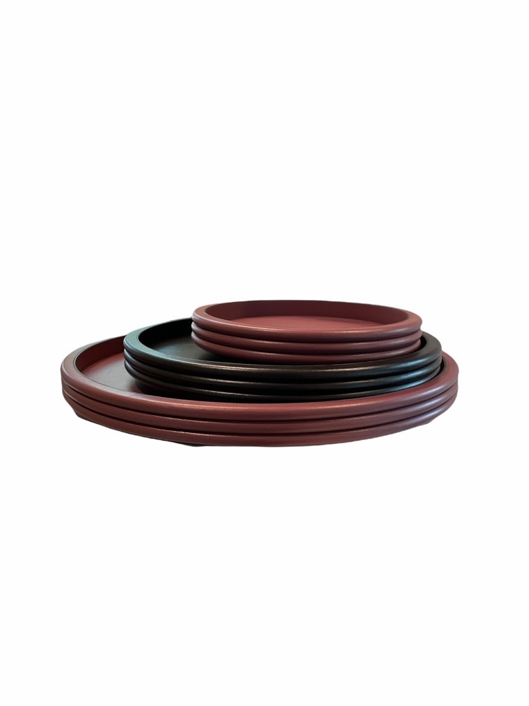 Giobagnara - Scala Ribbed Round Leather Tray  - Medium - Antique Rose -  D36.5xH4.5cm - Italy-5