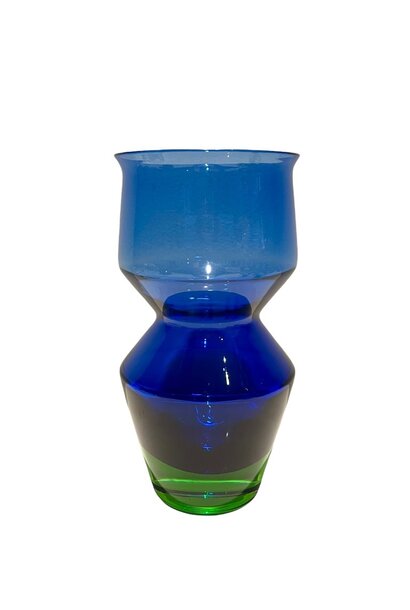 Vintage ASEDA Electric Blue and Green Based Glass Vase - H22.5xD11cm - Sweden