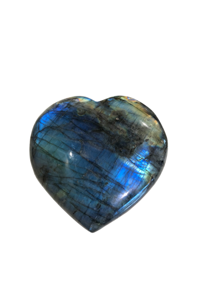 Hand Carved Labradorite Stone Heart - Approx 11cm - Each heart is individual and will vary from this image.