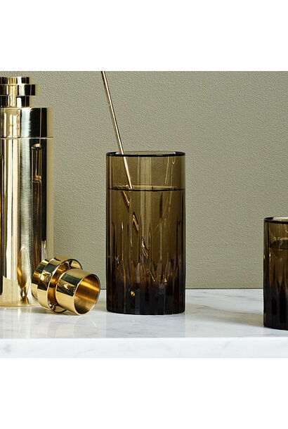 BECKER MINTY Linear Collection - Linear Cut High Ball Tumbler - Dark Topaz Crystal Glass