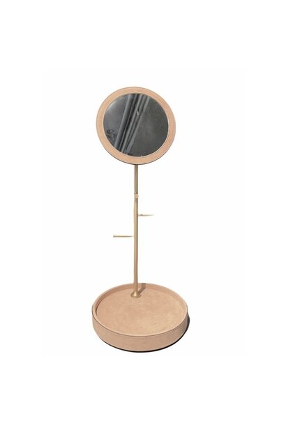 Giobagnara - Jewellery Tree Holder and Mirror - Pink Suede - Handmade in Italy