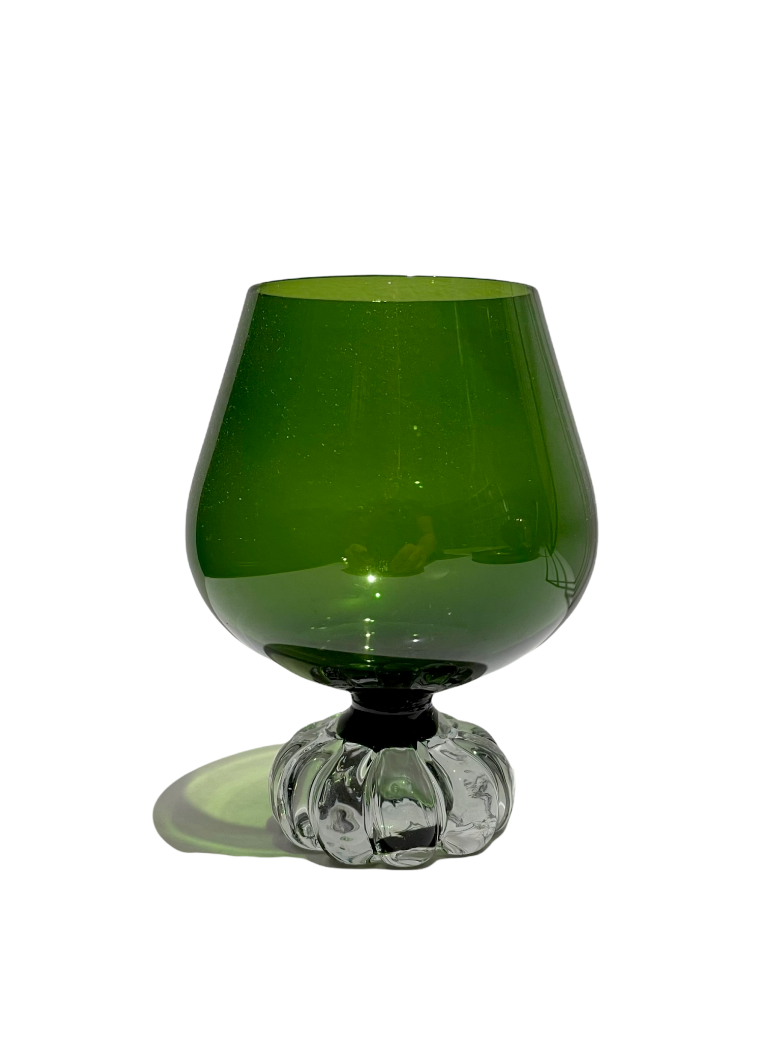 Vintage ASEDA Olive Green Glass Brandy Balloon -H14xD10.5cm - Sweden-1
