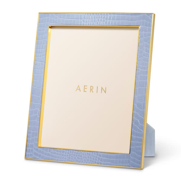 AERIN Classic Croc Leather Frame 8x10" Hydrangea Blue Becker Minty