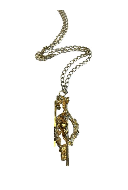 Vintage Gold Tone Textured Nugget Style Brutalist Pendant Necklace - Chain L48, Pendant 5.5cm- USA