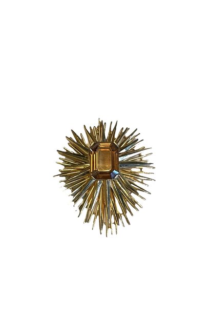 Vintage Trifari Gold Tone Topaz Glass Starburst Pendant -