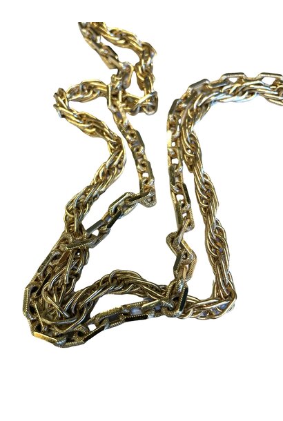 Vintage Heavy Gold Tone Monet Double Strand Chain Link and Twist Necklace - L138cm - Sourced USA