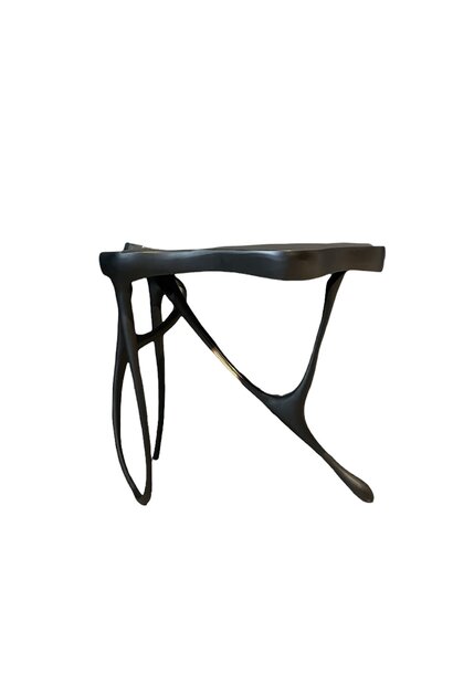 Ink Side Table B - Solid Bronze - Matte Black with Gold Accents - W.52 x L.31 x H.41cm - Handmade in Thailand