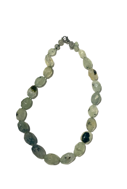 Light Green Prehnite Crystal Stone Necklace - Sterling Silver Clasp - L45cm - Sourced USA
