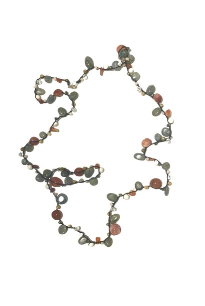 Mixed Semi Precious Stone Necklace -  Knotted Autumn Tones with Sterling Silver Clasp - L90cm - Sourced USA
