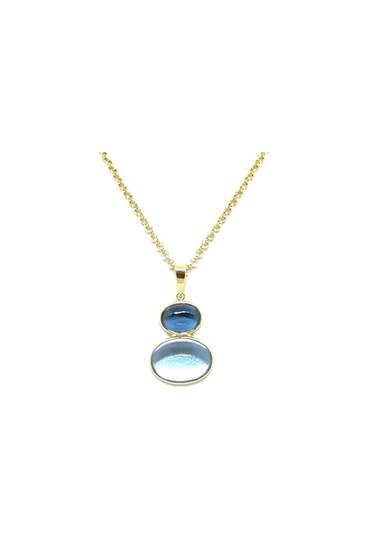 18ct Gold and Two Tone Blue Topaz Pendant with  Gold Plated Sterling Silver Chain - 22.25cts L2.5cm - BF Jewellers Brazil