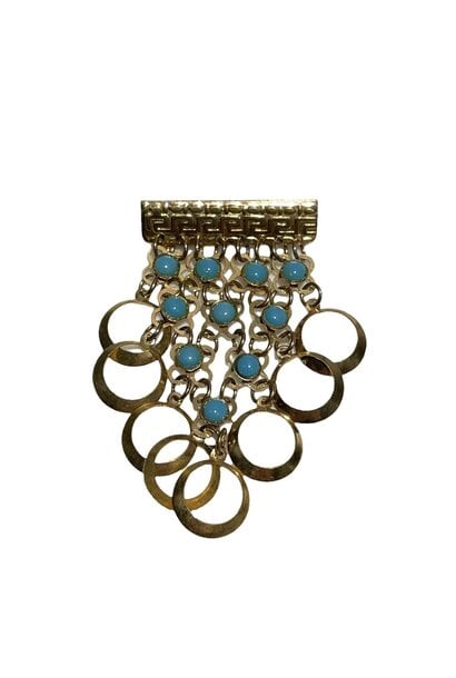 Vintage Gold Tone and Turquoise Resin Brooch - C1970 - UK