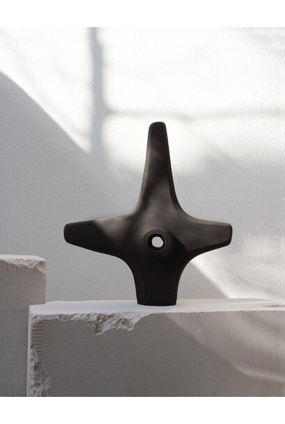 SOLD - Jan Vogelpoel - Lodestar Single (Dark), 2022 - Smooth black Scarva clay - 46x42x16cm