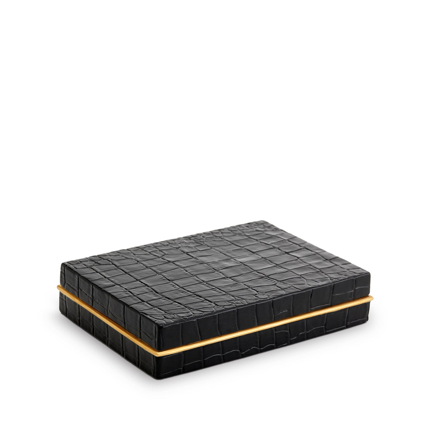 L'Objet - Black Crocodile Box with 2 Decks Playing Cards - Porcelain 24ct Gold Plated - 17x12x3cm-2