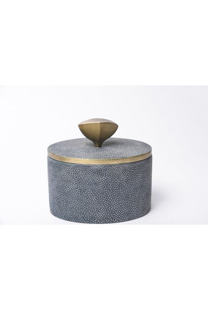 Kifu Paris - Pedestal Knob Box - Oval - Denim Shagreen with Bronze-Patina Brass Knob