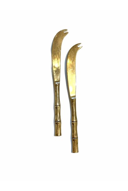 Vintage Brass Bamboo Cutlery  - Pair of Cheese Knives - Thailand c1970