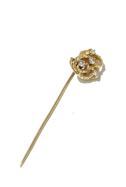 Vintage 14ct Yellow Gold Lapel Pin with 4 Diamonds 5.8g - Diamond 1 = 0.2ct H/SI2 3 = 0.3ct H-J/SI- Brutalist Style - C1970