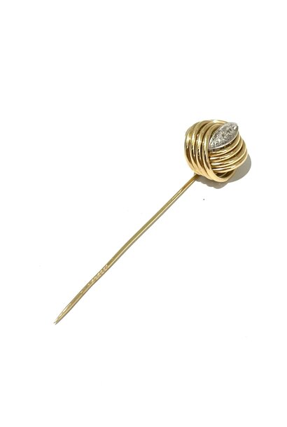 Vintage 14ct Yellow Gold and Diamond Knot Stick or Lapel Pin - Sourced USA