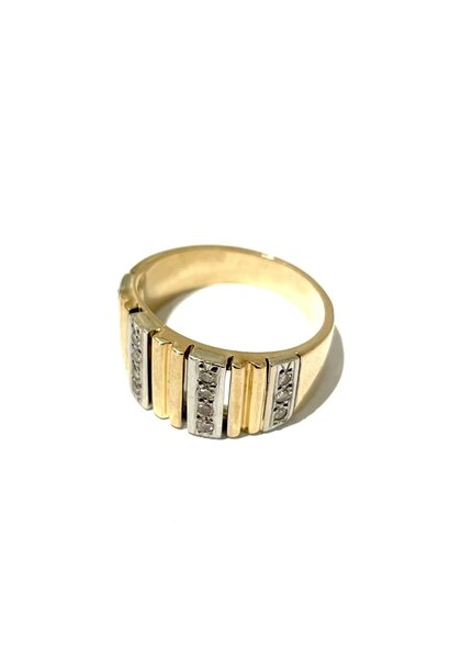 Vintage 14ct Yellow and White Gold Diamond Band Ring 9.6g - 14 Diamonds = 0.28ct H/VS - c1970