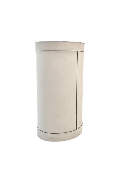 Giobagnara - Crosby Oval Umbrella Stand - White Printed Calfskin Leather with White Stitching Bronze Detail - 27x20cm H51.5cm - Italy