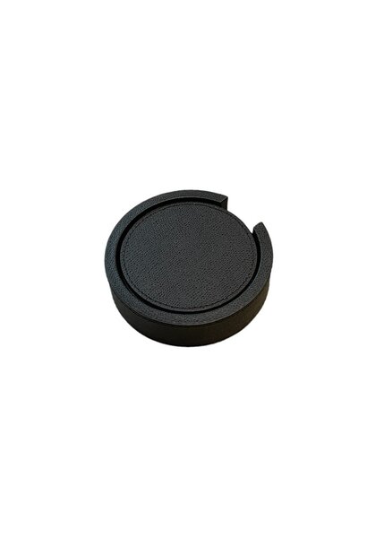 Giobagnara - Tao Coasters (6) and Holder - Round - Black Printed Calfskin Leather - D12.5 H3.5cm - Italy