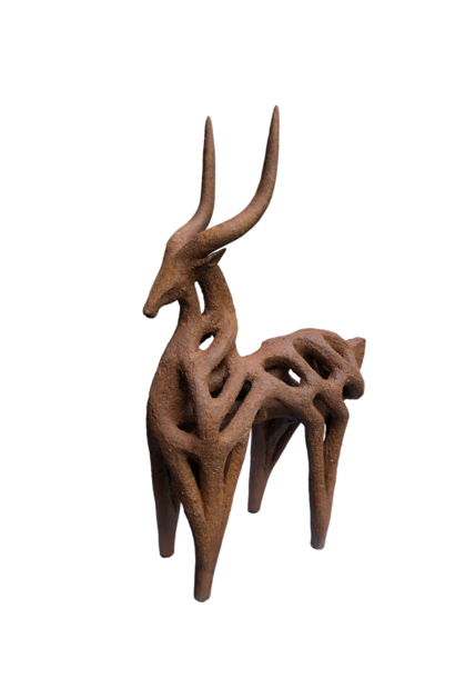 Athena Jahantigh - Small Gazelle Sculpture - Terracotta Ceramic - 44x12x27cm