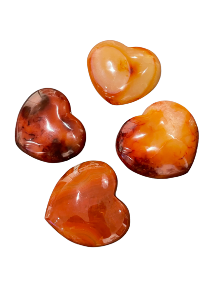 Hand Carved Carnelian Heart D8-9cm - Each Heart is individual and may vary from this image.